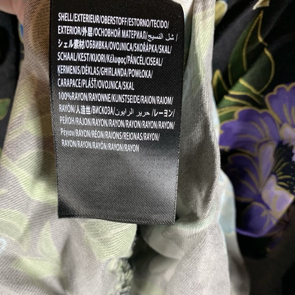 Farm Rio Womens Dress WInter Garden Mini Long Sleeves Black XS Dragon Fly Floral - Picture 6 of 11